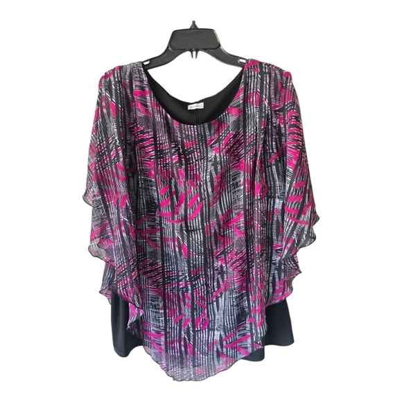 Avenue Sheer Pleated Blouse Tank Top Women 22/24 Plus Mixed Print Colorful Boho - Picture 1 of 10
